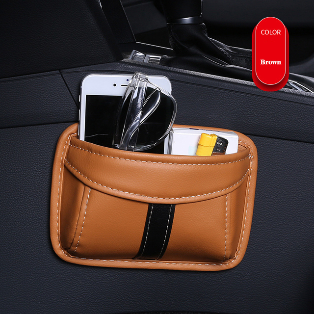 Car Storage Box Multifunction PU Leather Protable Organizer Box Paste Type Debris Hanging Mobile Phone Storage Shelf