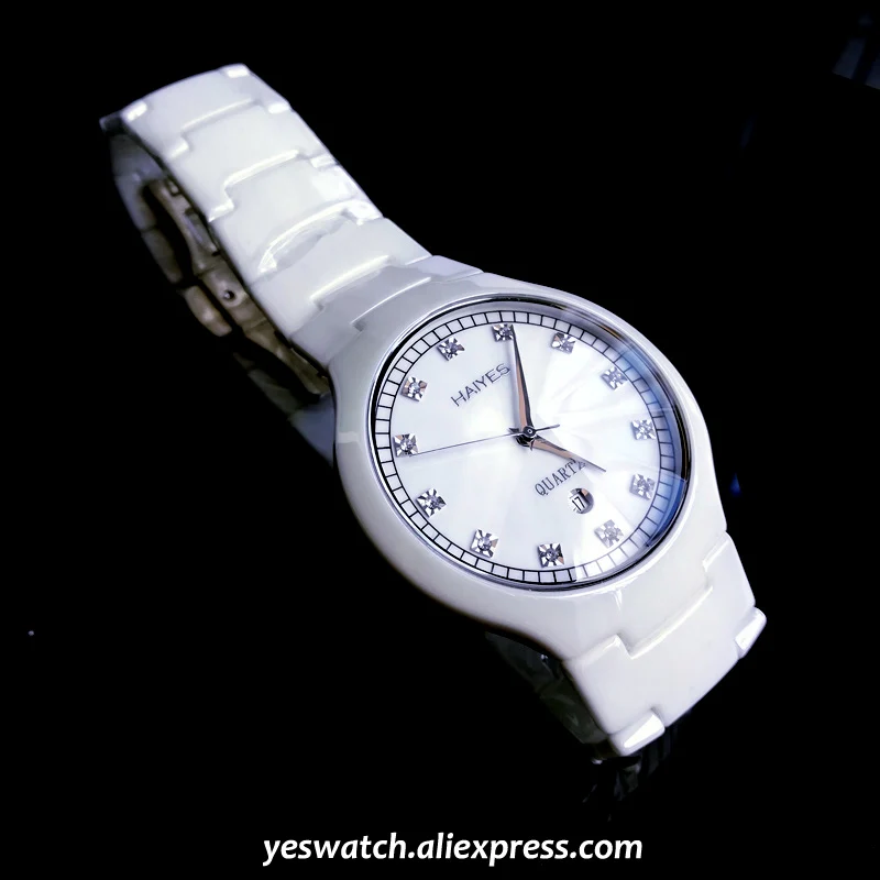 Haeyes, белые керамические мужские часы, лучший бренд, Роскошные Кварцевые часы с кристаллами, мужские часы,, Relogio Masculino
