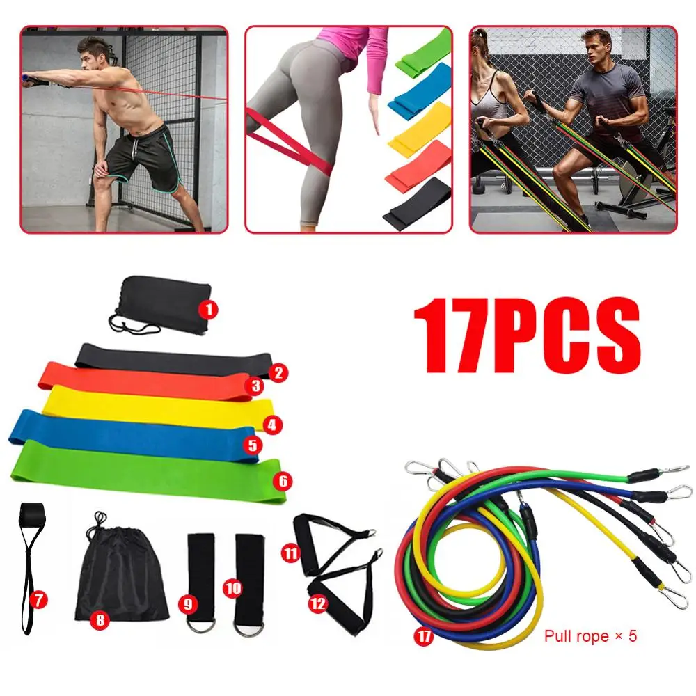 

17pcs/set Pull Rope Fitness Exercises Resistance Bands Training Belt Body Training Workout Yoga Crossfit