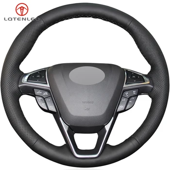 

LQTENLEO Black Artificial Leather Steering Wheel Cover For Ford Mondeo Fusion EDGE 2013-2019 Galaxy 2016-2019 S-Max 2012-2019