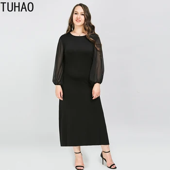 

TUHAO 2020 SUMMER Black Elegant Women Dresses High Waist Midi Dress OL Casual Long Sleeve Party Dress Plus Size 8XL 7XL 6XL WM59