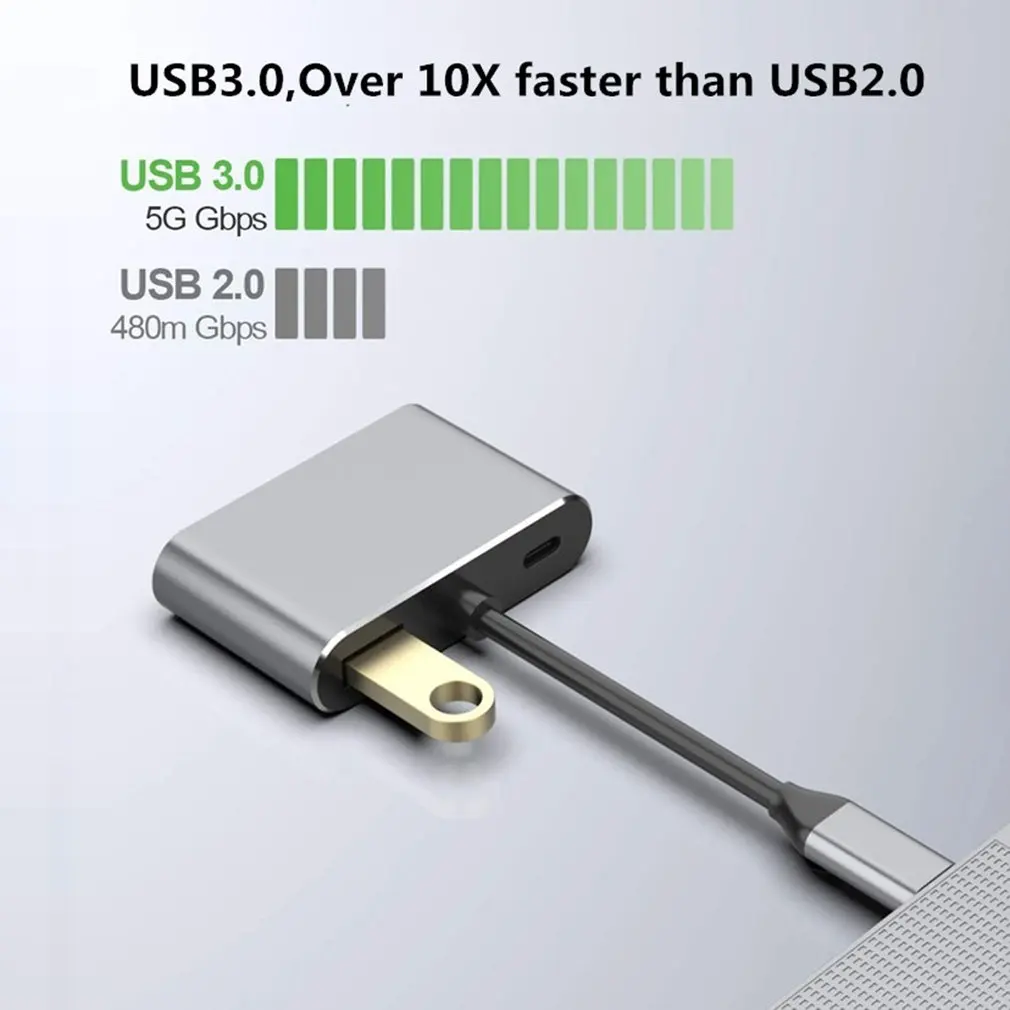 Премиум type C USB 3,1-Usb-C 4K HDMI USB 3,0 кабель-адаптер 3 в 1 концентратор для компьютера портативный бытовой Кабель-адаптер