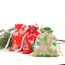 9*12 см Льняная сумка на шнурке с принтом рождественской елки для украшения конфет на Рождество 20шт