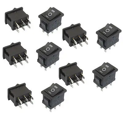 

10 Pcs DPDT Black Button On/Off/On Rocker Switch AC 6A/250V 10A/125V