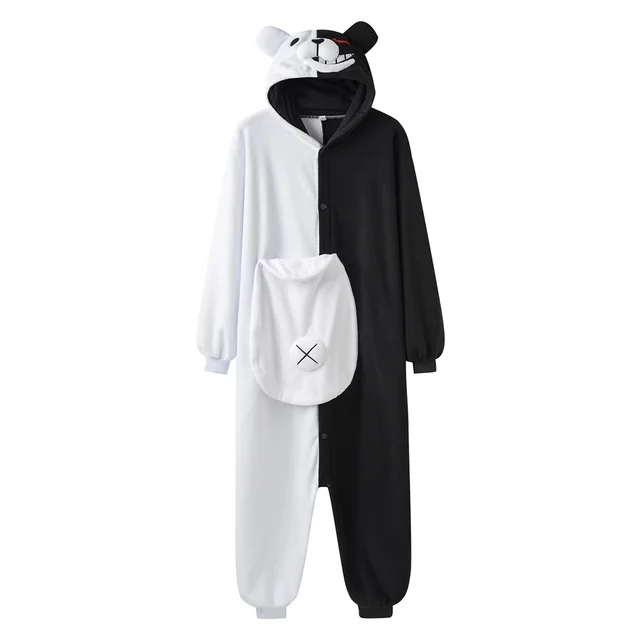 YESKIGU Monokuma Kigurumis Pajama Adult Onesie Anime Bear Jumpsuit Black White Animal Pajamas Women Halloween Party Suit Overall 1