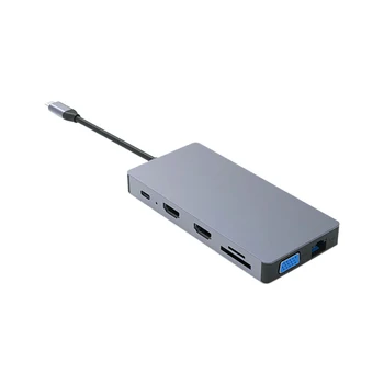 

12 In 1 Travel USB Type C Hub 4K HDMI Home VGA Plug And Play With Ethernet Office Portable For Laptops Docking Station Data Port