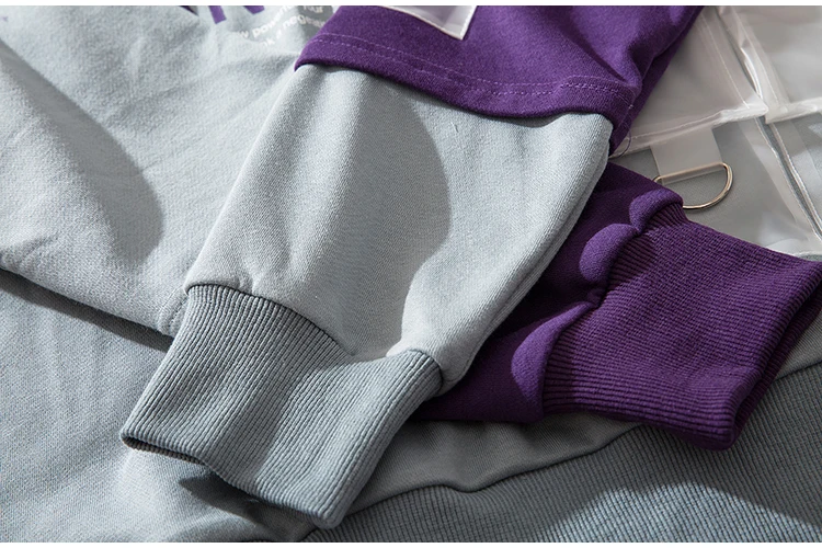 Letter Print pattern Hoodies Man/Women Couples Streetwear Hip Hop Hit Color Patchwork Casual Loose Hooded Top Autumn