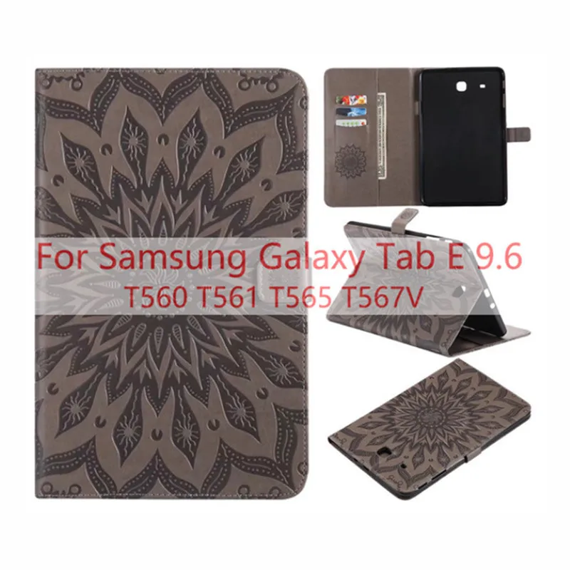 Чехол для Samsung Galaxy Tab E 9,6 T560 T561 T565 T567 T567V тиснение из искусственной кожи Мягкий чехол для задней крышки из раскладная откидная крышка устойчивый планшетный чехол - Цвет: gray