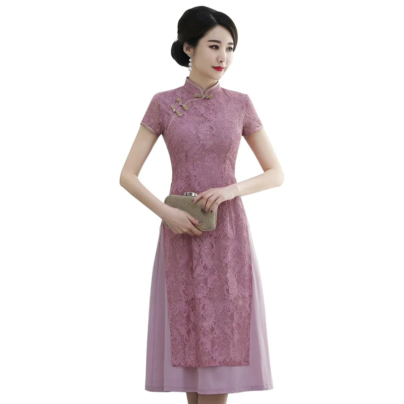 Осенне-зимняя Новая Элегантная Женская длинная кружевная юбка Cheongsam в стиле ретро-archaic, сшитое платье, Высококачественная юбка