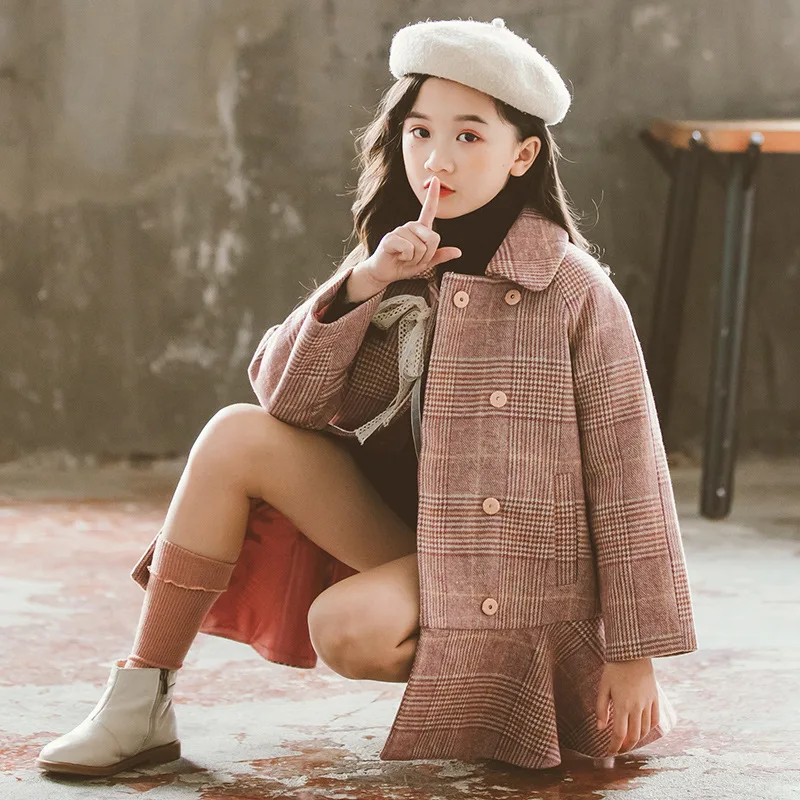 Winter Autumn Girl Clothing Windbreaker Outwear Coat Jacket Warm Casual Plaid Jacket Kids Clothes for 4 6 8 10 12 Years
