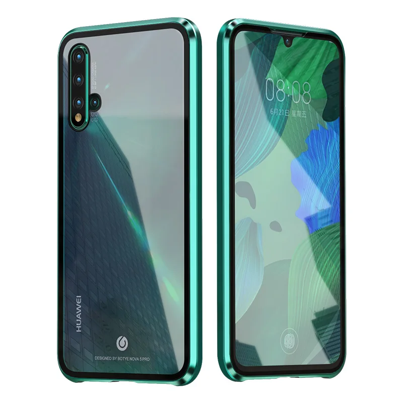 Металлический магнитный адсорбционный чехол для huawei Nova 5 Pro Чехол из закаленного стекла Передняя Задняя крышка для huawei Nova 5i Чехлы бампер