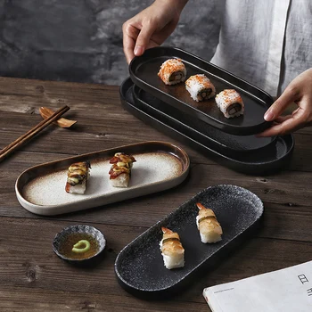 

12-inch Japanese Art Retro Ceramic Western Food Steak Plate Hotel Restaurant Tableware Home with Round Dessert Sushi Fruit Plate