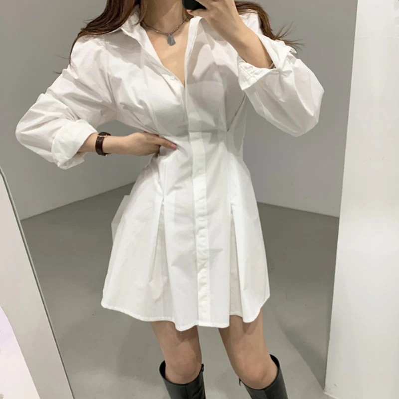 corset dress JMPRS Autumn Women Shirt Dress White Elegant Long Sleeve Button Up Midi Dress Puff Sleeve Tunic Korean Slim Ladies Vestidos party dresses