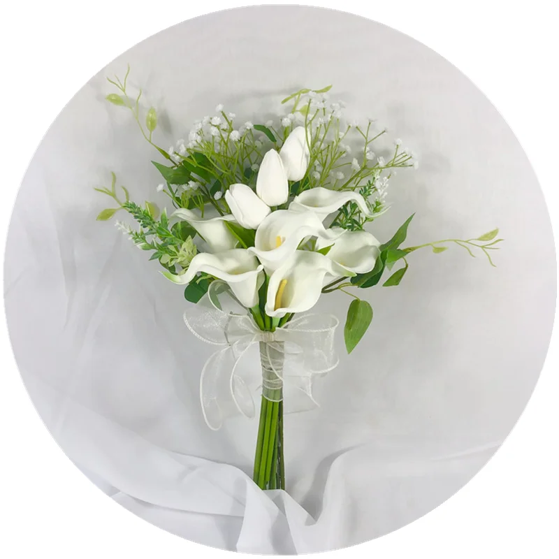 New Cheap Bridesmaid Bouquet Calla Lilies White Tulip Wedding Flowers Bunch Real Touch Bouquet De Mariage
