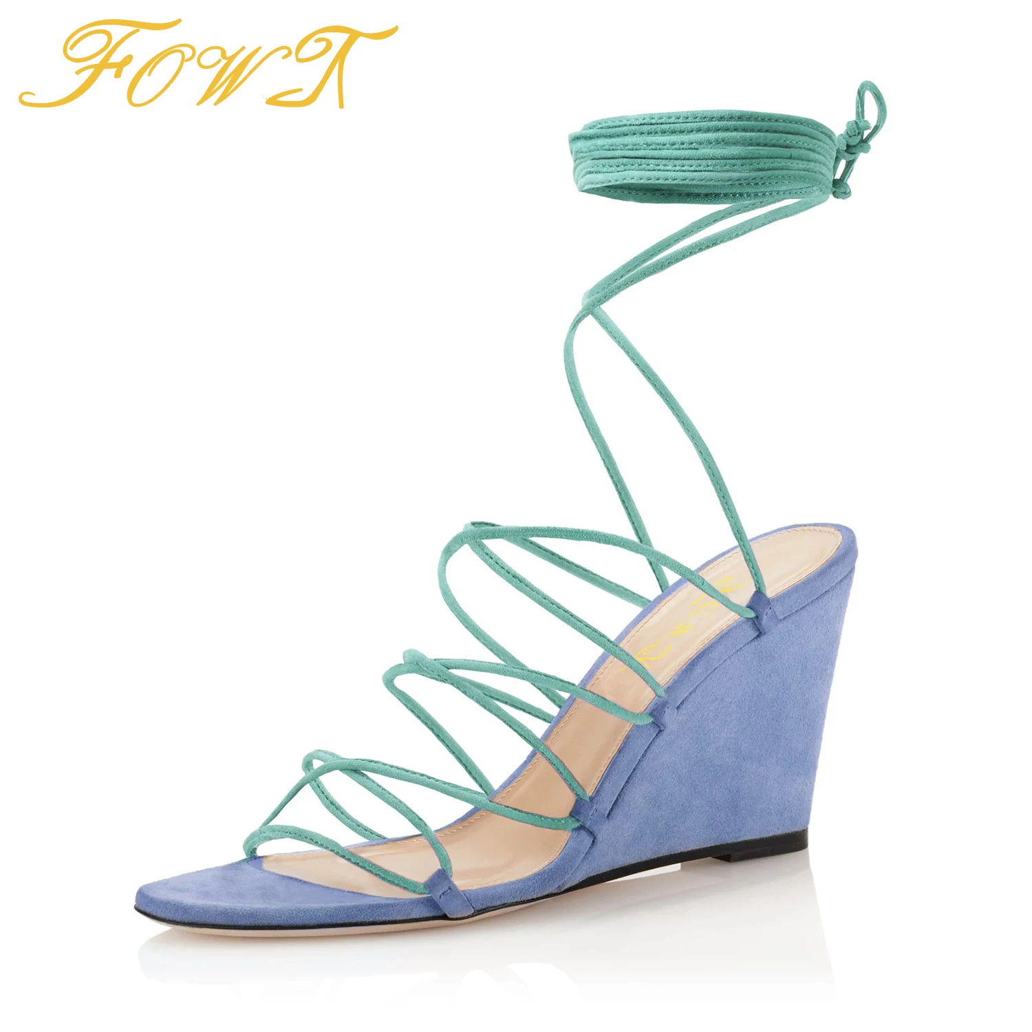 

Roman Mixed Colors High Wedges Heels Women's Sandals Open Toe Lace-Up Ladies Sexy Party Ankle Strap Shoes Large Size 40 41 FOWT