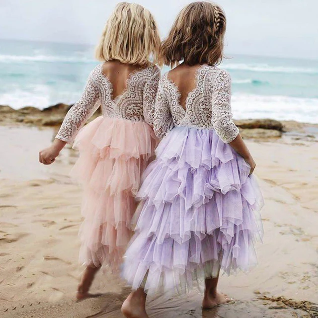 Baby Children Girl Dress 2018 Kids Ceremony Party Dresses Tulle Lace Flower Girl Wedding Gown Baby Girl Graduation Dress 3