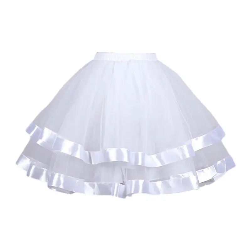 

2-layered Streamer Pleated Skirt Bride Petticoats No Hoop Women Ballet Skirts N84D