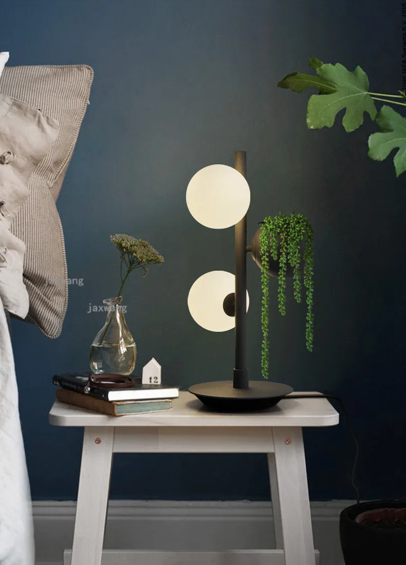 Nordic Macaron LED Table Lamp Postmodern Simple Round Glass Desk Lamp Bedside Plant Table Lamps for Bedroom Lighting Decoration