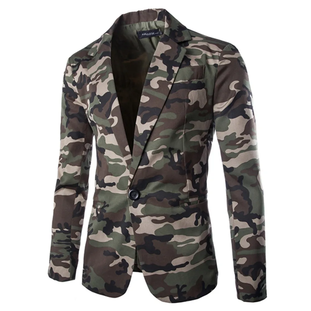 

men blazer casual Camouflage 2019 Slim Fit Suit Jacket Autumn Winter Casual Single Button men suit d90726