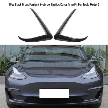 

2Pcs For Tesla Model 3 Black Front Foglight Eyebrow Eyelids Cover Trim Front Head Fog Light Foglight Lamp Eyelid Eyebrow Cover