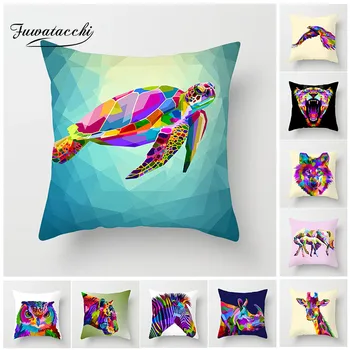 

Fuwatacchi Animal Cushion Cover Rhinoceros Horse Lion Giraffe Owl Wolf Zebra Pillow Cover Decoration Home Sofa Car Pillowcase