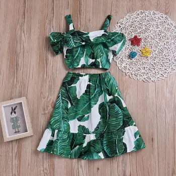

SAILEROAD 1-5 Years Toddler Baby Girls Fashion Clothes Sets Vintage Style Floral Leaves Braces Skirt +Tops Sets Girl Clothing