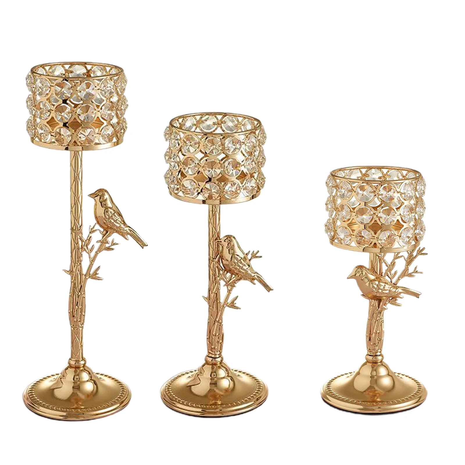 Antique Crystal Pillar Candlestick Pillar Candle Holders Gold Decorative