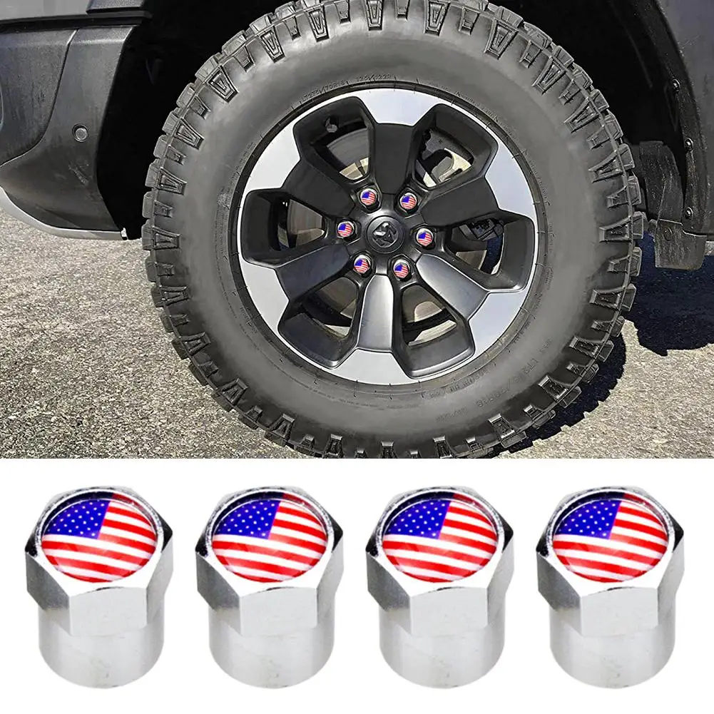 

4PCS Car Valve Stem Caps American Flag Modified Valve Cover Automobile Tire Valve Cap Chrome Auto Shape Accessories