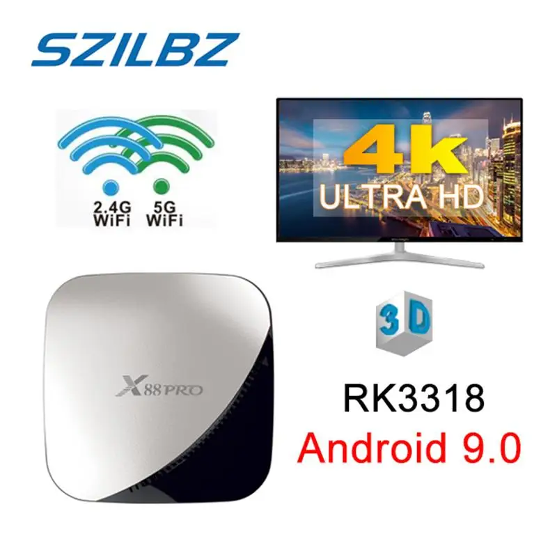 

SZILBZ X88 PRO RK3318 4gb 64gb Android Tv Box 9.0 Dual Wifi HDR 4K Smart TV Box X88PRO Media Player Set Top Box