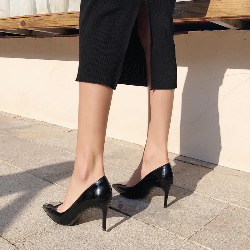

Leather Occupation Black Sharp Sexy Fine With Go Work Single Shoe Woman