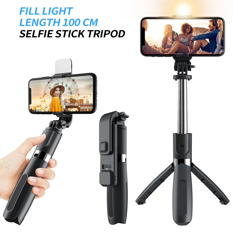 RUZSJ-trípode plegable, palo Selfie monopie Bluetooth con botón inalámbrico, palo de autofotos con obturador LED para IOS/Android/Xiaomi