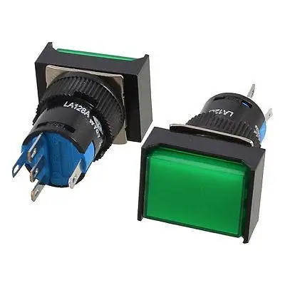 

2 Pcs 5 Pins Green Lamp Latching Rectangular Push Button Switch DC 12V