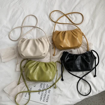 

2020 New Fashion Women Genuine Leather Handbag High Quality Thick Metal Chain Cloud Dumplings Clutch Bag Female Shoulde Bags