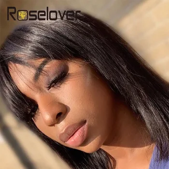 

Straight Bob Human Hair Wigs With Bang 8-12 Inch Brazilian Remy Human Hair Bob Wig With Bangs Pixie Cut Wigs For Black Women