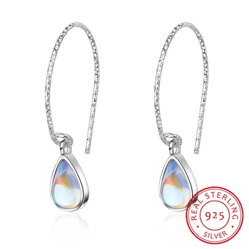 

925 Sterling Silver Earrings with Moonstone Gemstone Water drop female Jewelry Wedding Party silver gift Wholesale