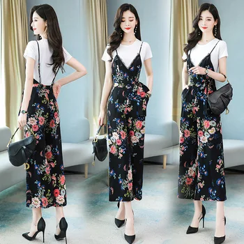 

Oriental clothing Fashion casual Bib short Large size suit summer Korean version of solid Loose Tops two piece set women