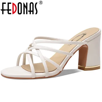 

FEDONAS Genuine Leather Lace Up Women Sandals Fashion Cool Thick Heels Pumps Women Summer Newest Basic Party Shoes Woman Heel