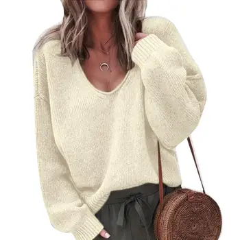 

Autumn Women Casual Solid Color V-Neck Long Sleeve Blouse Pullover Sweater Top