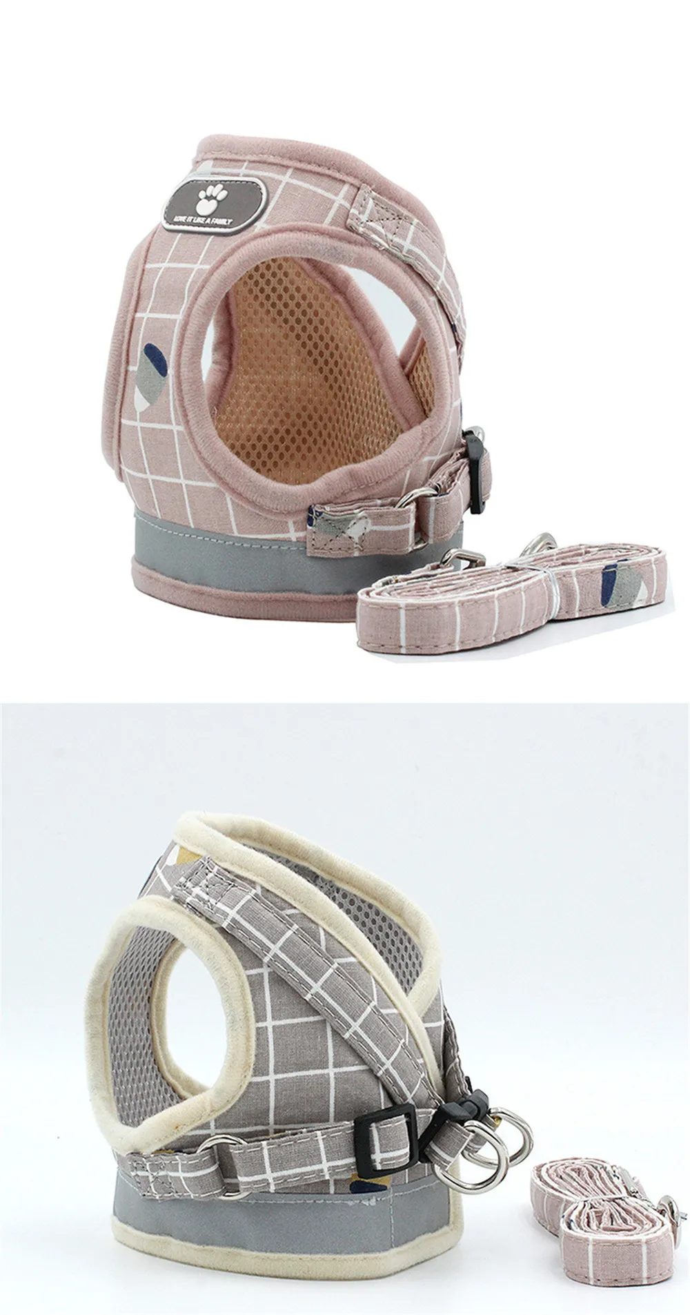 2020 Reflective Breathable Dog Cat Harness Pet Adjustable Vest Leash Walking Lead Leash Puppy Polyester Mesh Harness For Dogs (8)