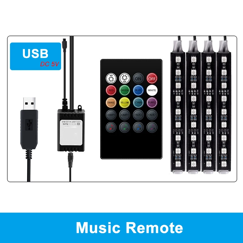 USB Автомобильный USB светодиодный RGB атмосферный светильник с дистанционным голосовым управлением декоративный RGB светодиодный динамический светильник - Испускаемый цвет: USB