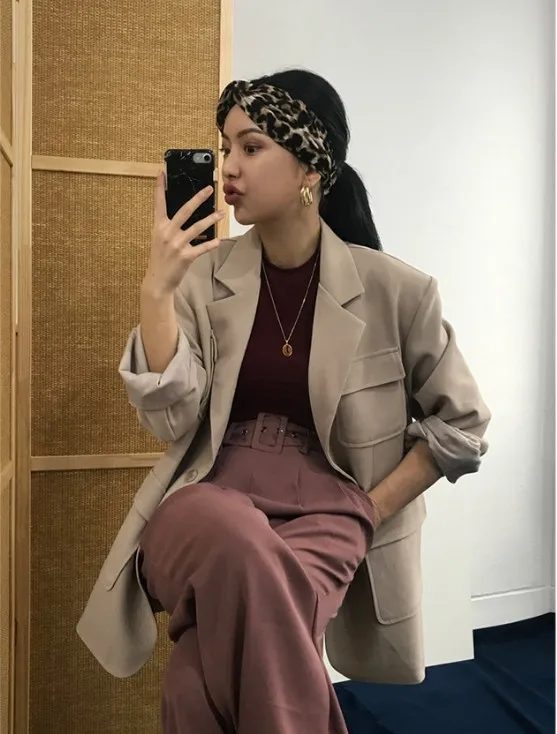 

2019 New Suit Casual Atmosphere Multiple Pocket Single Row Buckle Jacket Single Breasted Clothes Black Women Jackets and Coats
