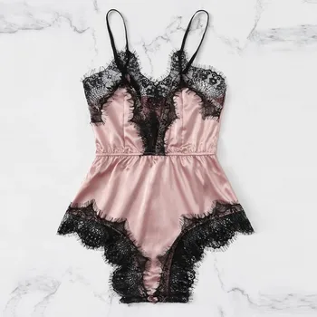 

Sexy lingerie pajamas for women kigurumi home clothes nightie Satin Lace Bra Underwear Siamese Sleepwear Bodysuit Babydoll h4