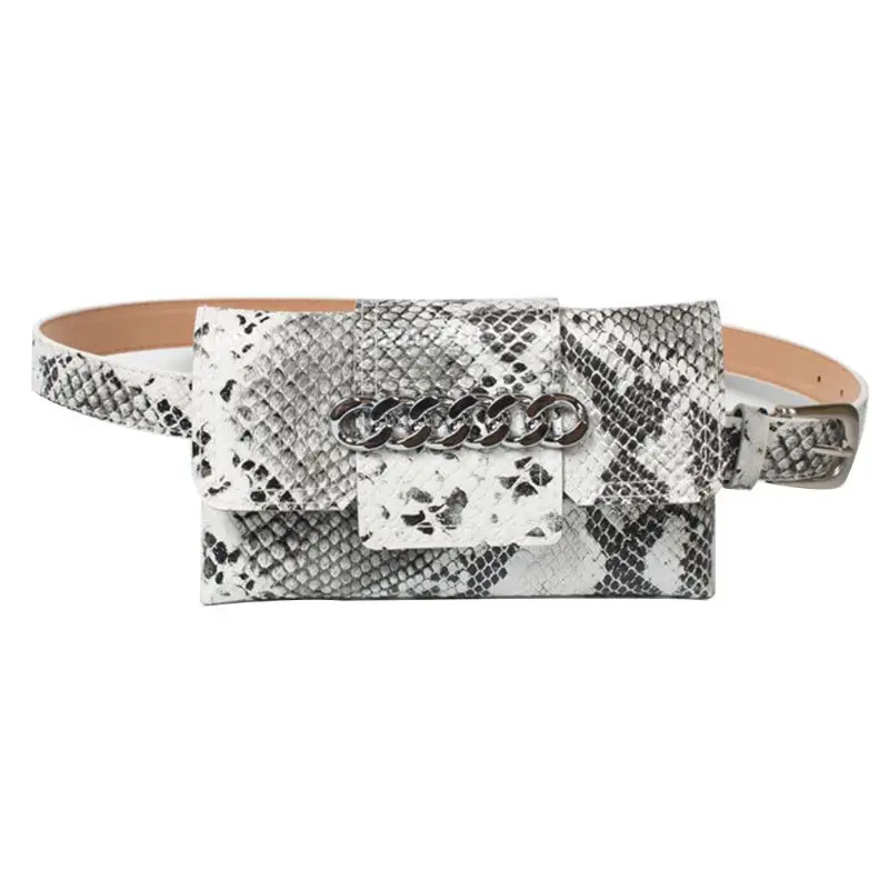 THINKTHENDO Women Snakeskin Pattern Leather Waist Fanny Pack Belt Bag Phone Pouch Travel Hip Bum Chest Waist Small Purse