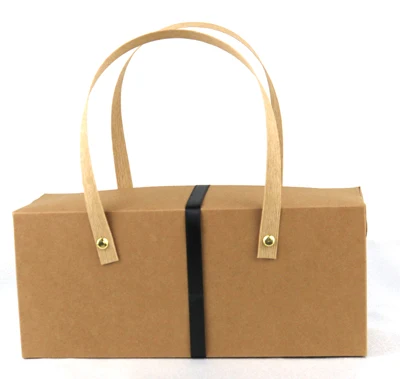 100Long brown/red kraft paper box with handle,gift packing cardboard paper box muffin cake cookies Macaron candy packaging boxes - Color: brown rope