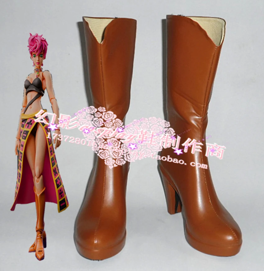 Коричневые длинные ботинки Trish Una на каблуках для косплея Хэллоуин H016 |