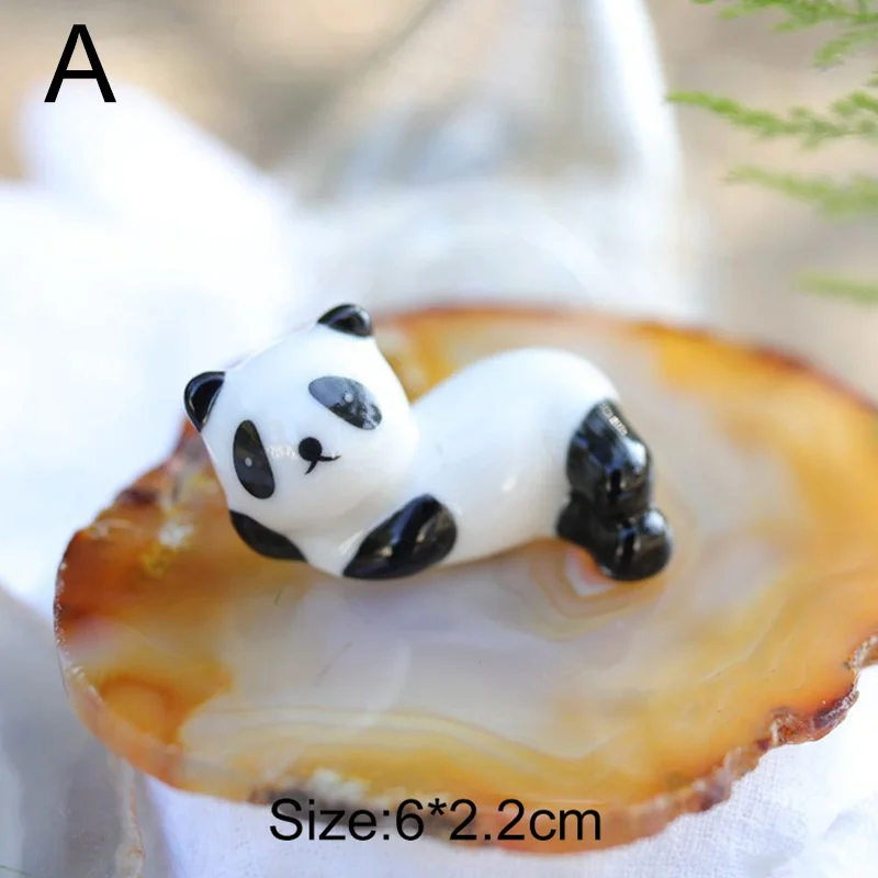 Wudi Panda Chopsticks Rest Rack 8Pcs Ceramic Panda Figurine Cartoon Bonsai Micro Landscape Decoration 