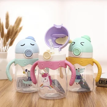 

Children Learn Feeding Drinking Cute Cartoon Baby Feeding Cup With Straw Handle Kids Water Bottles Training Cup Random 350ml