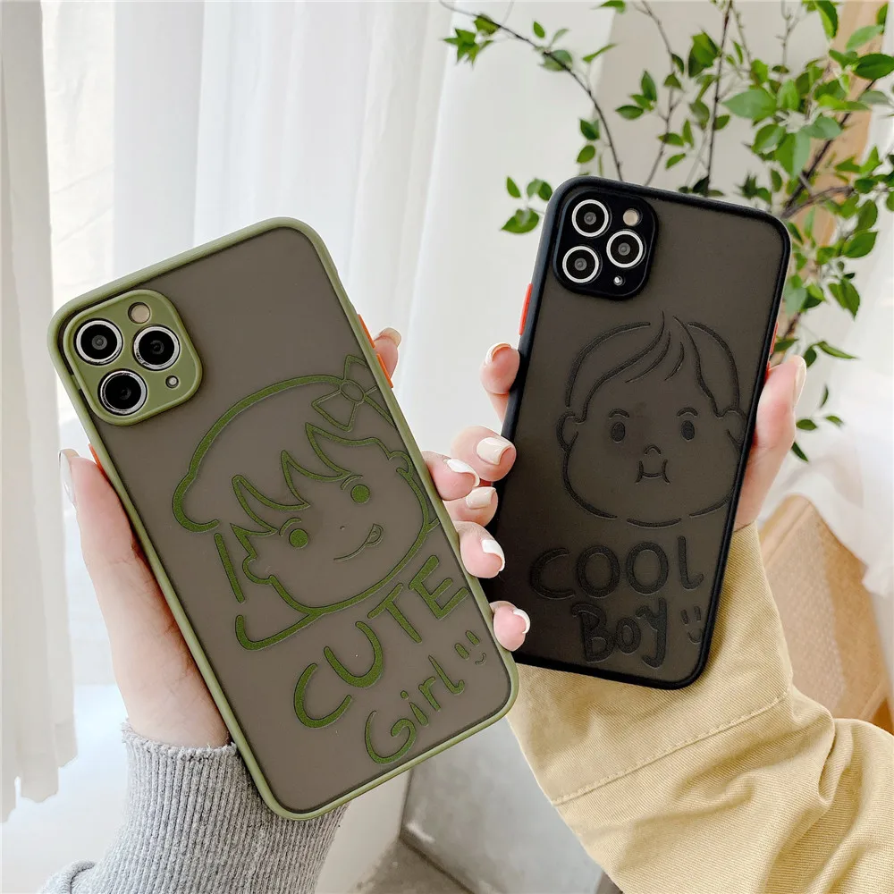 

Slim Pore Skin Feel Catoon Boy Girl Phone Case For iPhone 11 Pro X XS Max XR 6 6S 7 8 Plus Transparent Soft PC Hard Cover Capa