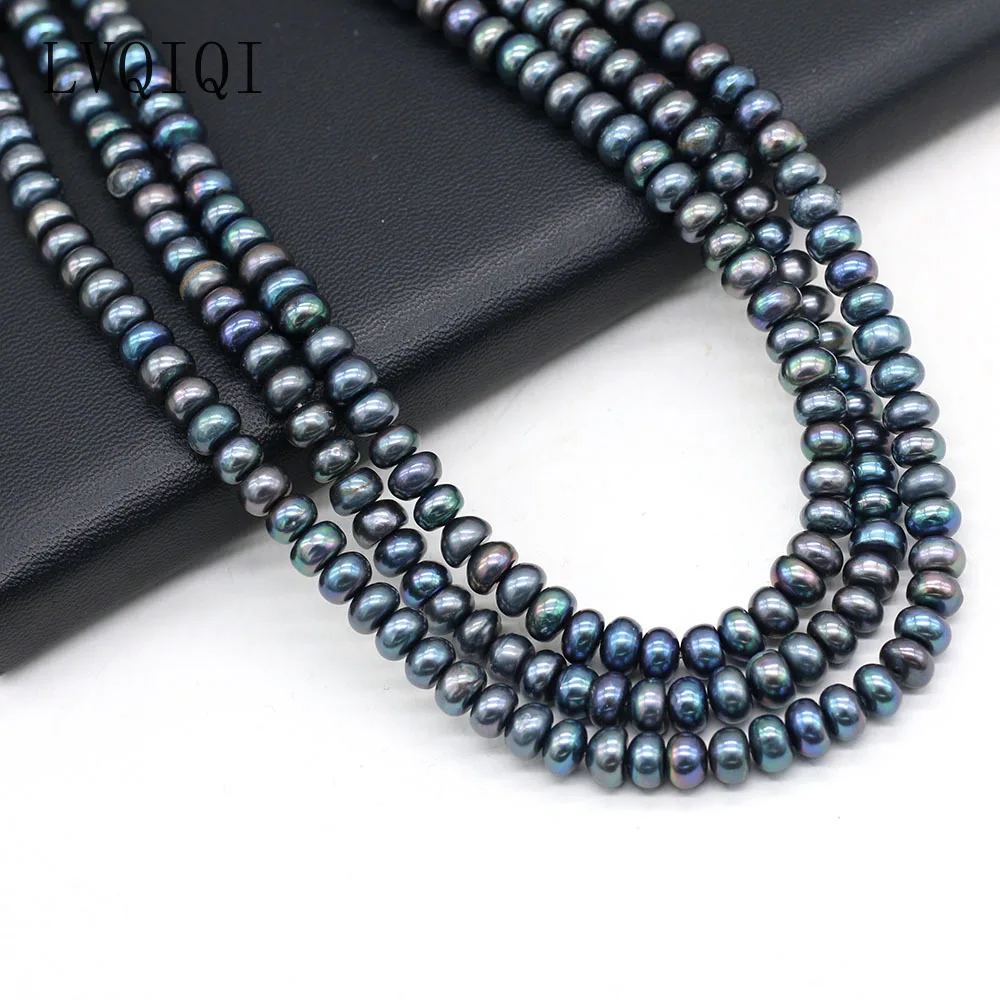 LVQIQI Natural Freshwater Pearl Oblate Black Beads Loose Bead For Jewelry Making DIY Charm Bracelet Necklace Earring Accessories