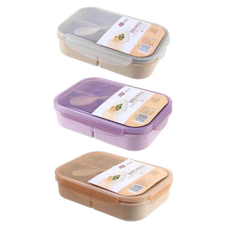 

Wheat Straw Lunch Box With Spoon Bento Box Creative Square Candy Case Tableware